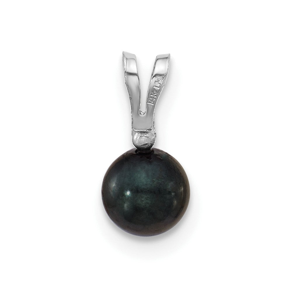 14K Weißgold 14K Weißgold 5-6mm Schwarz Rund Akoya Salzwasser Zuchtperle Und.01 Karat Diamant Anhänger