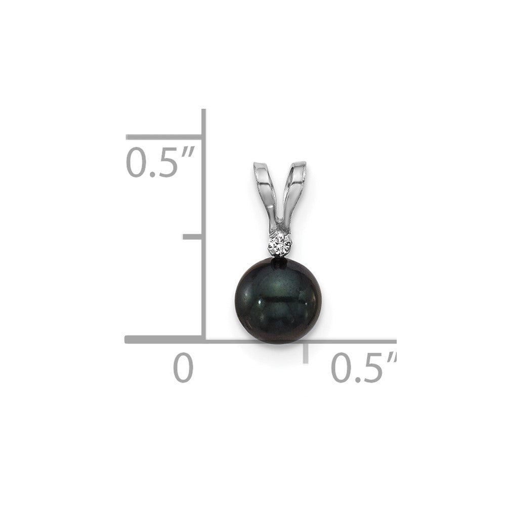 14K Weißgold 14K Weißgold 5-6mm Schwarz Rund Akoya Salzwasser Zuchtperle Und.01 Karat Diamant Anhänger