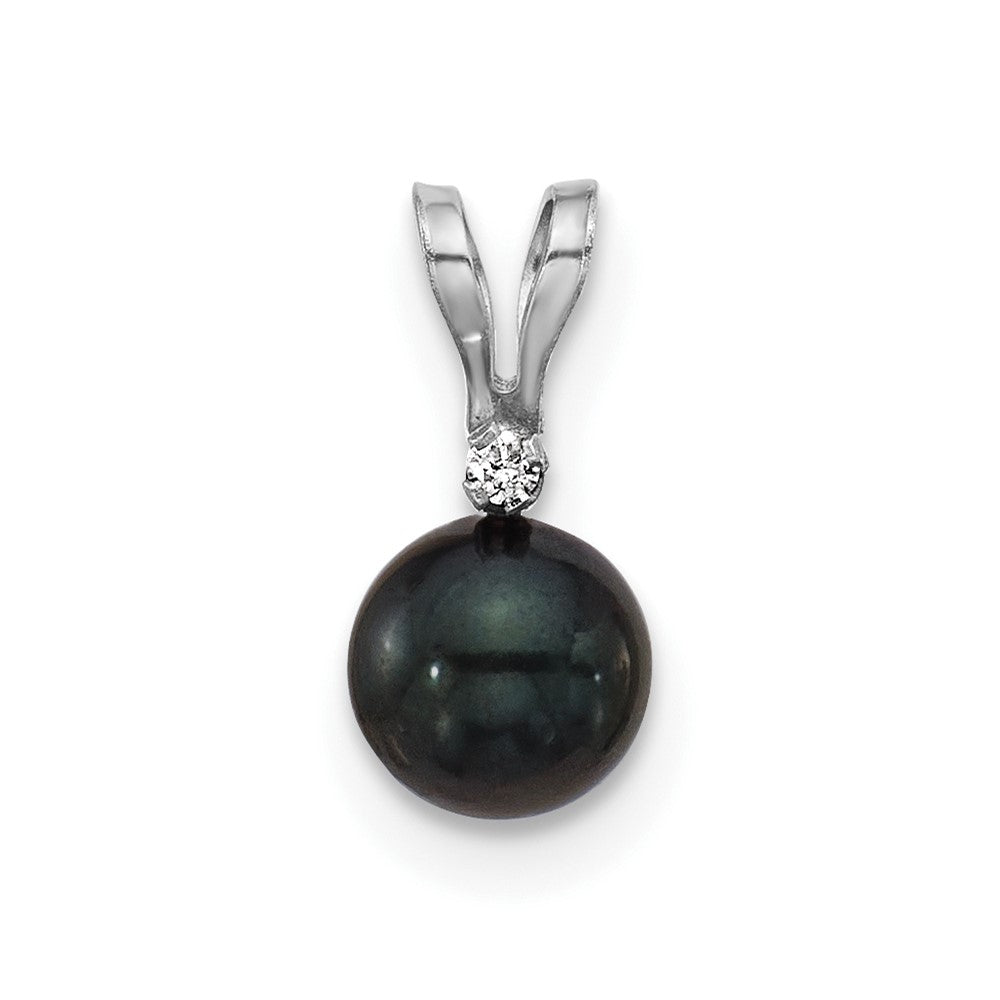 14K Weißgold 14K Weißgold 5-6mm Schwarz Rund Akoya Salzwasser Zuchtperle Und.01 Karat Diamant Anhänger