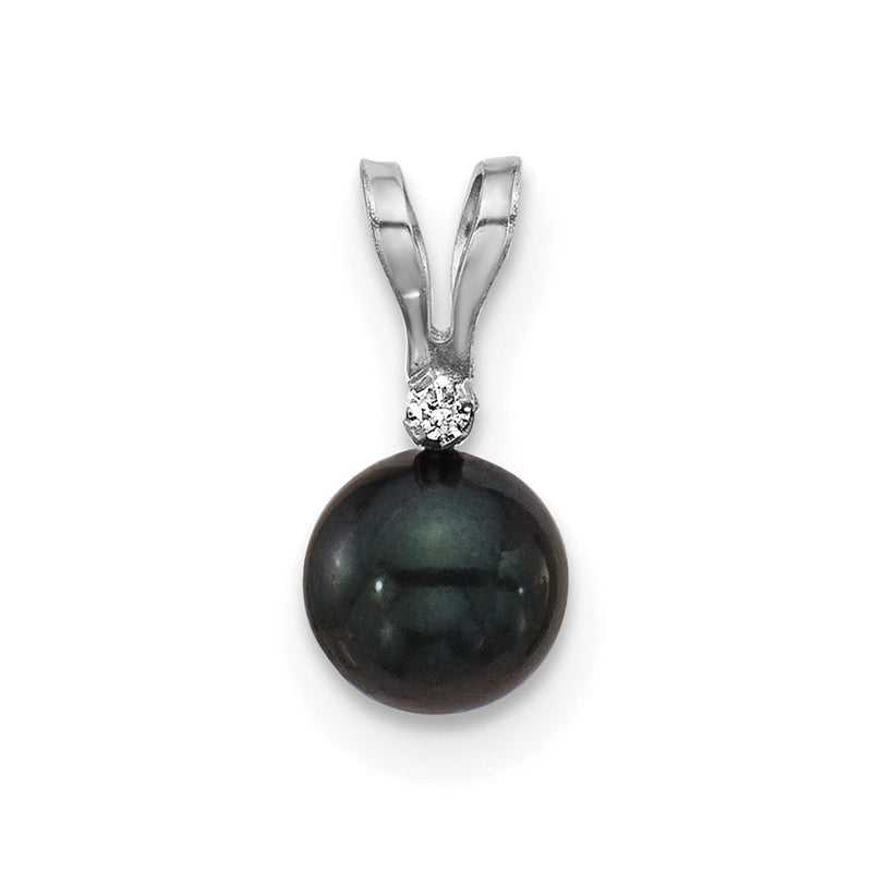 14K Weißgold 14K Weißgold 5-6mm Schwarz Rund Akoya Salzwasser Zuchtperle Und.01 Karat Diamant Anhänger