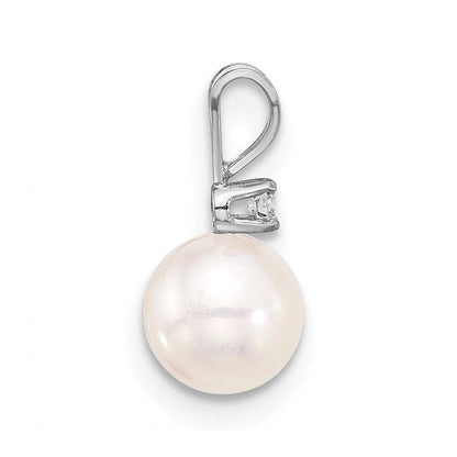 14K Weißgold Weiß 6-7mm Rund Weiß Akoya Perle Und.03ct Diamant Anhänger