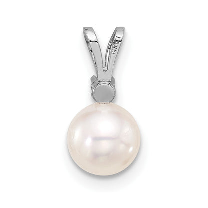 14K Weißgold Weiß 6-7mm Rund Weiß Akoya Perle Und.03ct Diamant Anhänger
