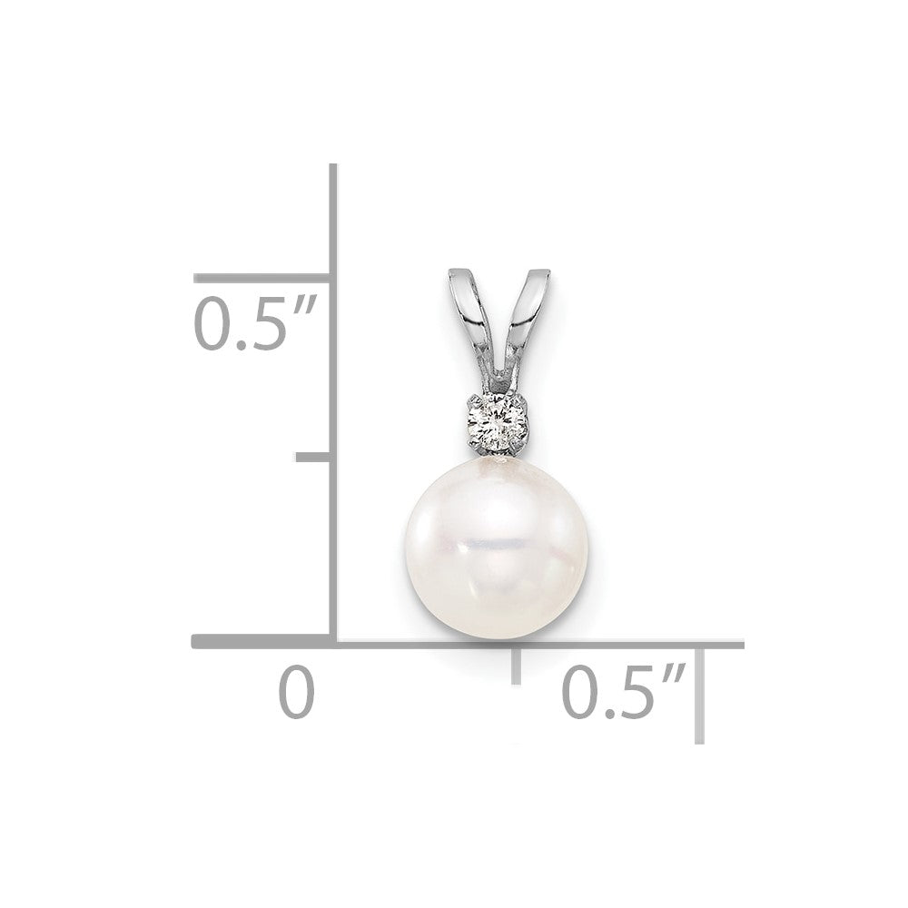 14K Weißgold Weiß 6-7mm Rund Weiß Akoya Perle Und.03ct Diamant Anhänger