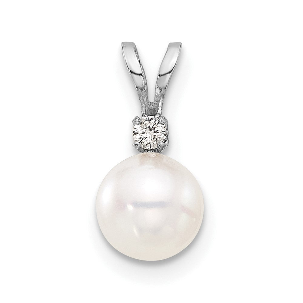 14K Weißgold Weiß 6-7mm Rund Weiß Akoya Perle Und.03ct Diamant Anhänger