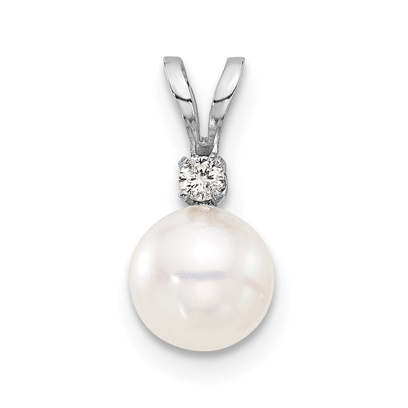 14K Weißgold Weiß 6-7mm Rund Weiß Akoya Perle Und.03ct Diamant Anhänger