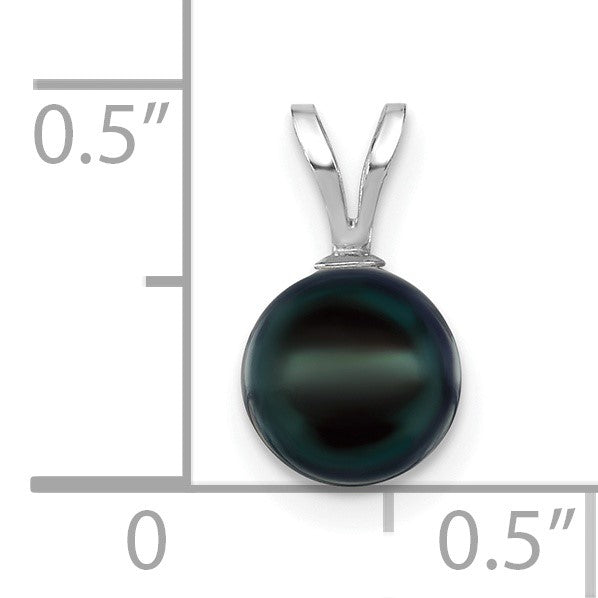 14K Weißgold 14K Weißgold 7-8mm Rund Schwarz Akoya Salzwasser Zucht Anhänger
