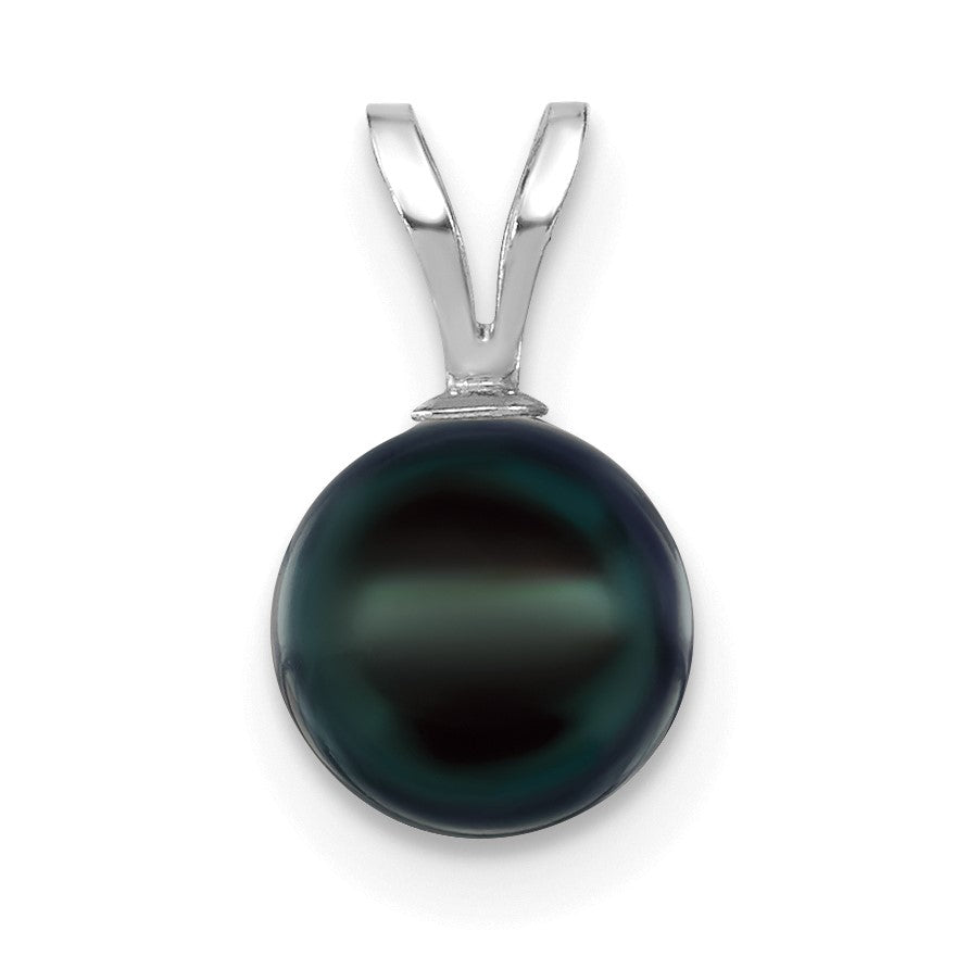 14K Weißgold 14K Weißgold 7-8mm Rund Schwarz Akoya Salzwasser Zucht Anhänger