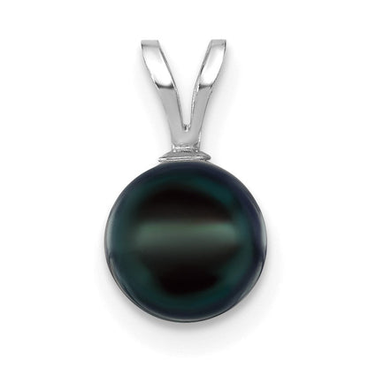 14K Weißgold 14K Weißgold 7-8mm Rund Schwarz Akoya Salzwasser Zucht Anhänger