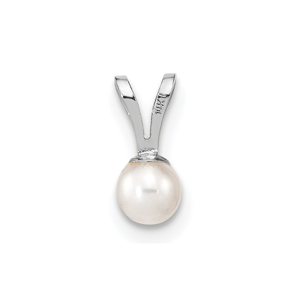14K Weißgold Wg 3-4mm Rund Weiß Süßwasser Zuchtperle Anhänger