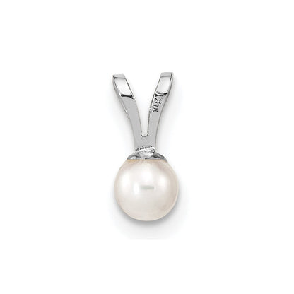 14K Weißgold Wg 3-4mm Rund Weiß Süßwasser Zuchtperle Anhänger