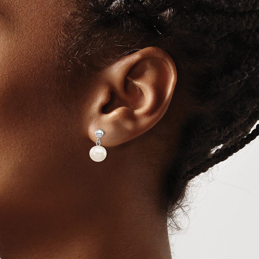 14K Weißgold 8 8.5mm Rund Süßwasser Zuchtperle Stecker Ohrhänger