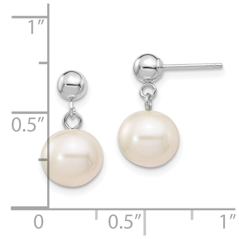 14K Weißgold 8 8.5mm Rund Süßwasser Zuchtperle Stecker Ohrhänger