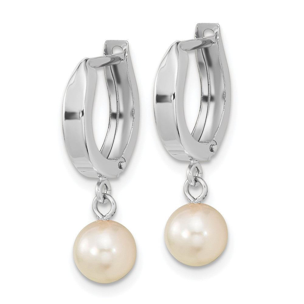 14K Weißgold Wg 6-7mm Rund Akoya Salzwasser Zuchtperle Hängend Creolen