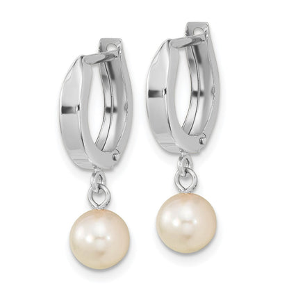 14K Weißgold Wg 6-7mm Rund Akoya Salzwasser Zuchtperle Hängend Creolen