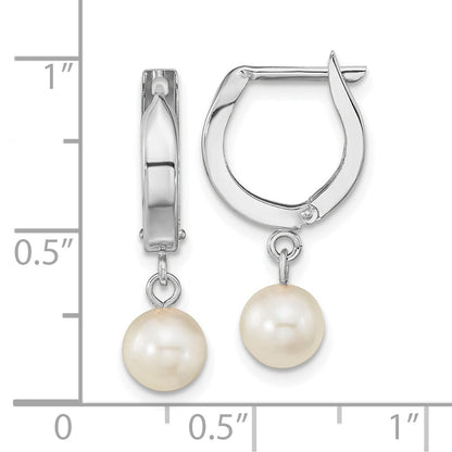 14K Weißgold Wg 6-7mm Rund Akoya Salzwasser Zuchtperle Hängend Creolen