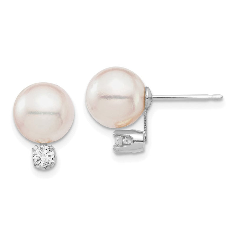 14K Weißgold 8 9mm Rund Akoya Salzwasser Zuchtperle Und.20 Karat Diamant Ohrstecker