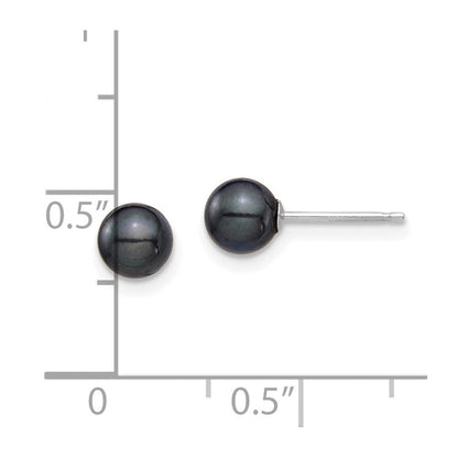 14K Weißgold 5 6mm Schwarz Rund Akoya Salzwasser Zucht Ohrstecker