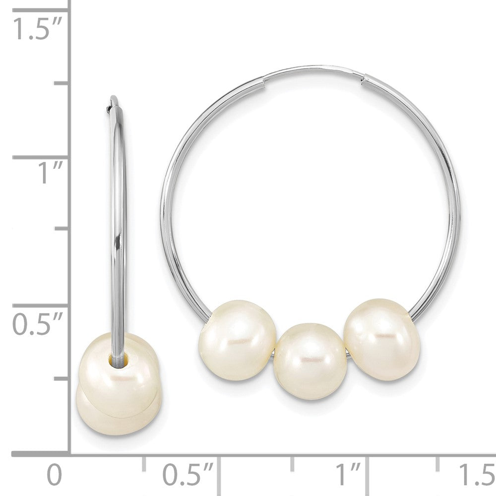 14K Weißgold Wg 6-7mm Halb-rnd Süßwasser Zucht 3 Perle Creolen