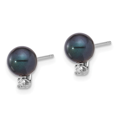 14K Weißgold 6-7mm Schwarz Akoya Perle Und.06ct Diamant Ohrstecker