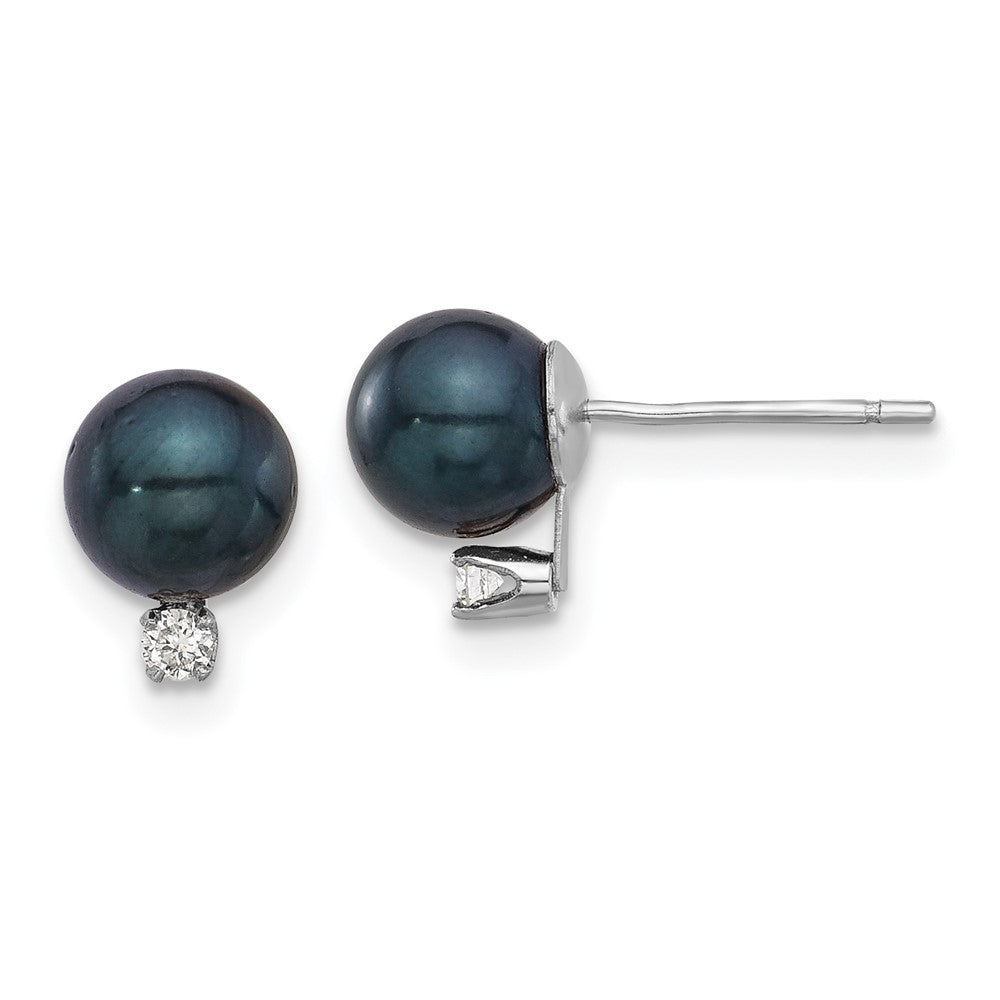 14K Weißgold 6-7mm Schwarz Akoya Perle Und.06ct Diamant Ohrstecker