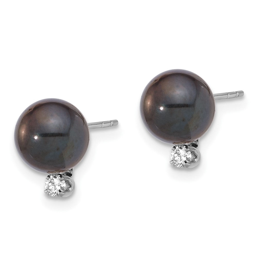 14K Weißgold 7-8mm Rund Schwarz Akoya Perle &.10ct Diamant Ohrstecker