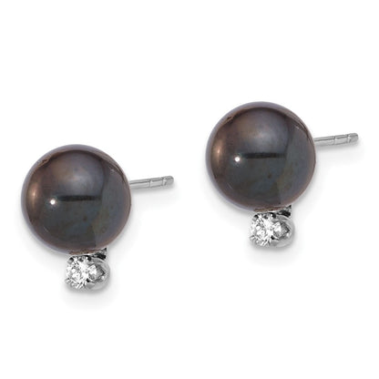 14K Weißgold 7-8mm Rund Schwarz Akoya Perle &.10ct Diamant Ohrstecker