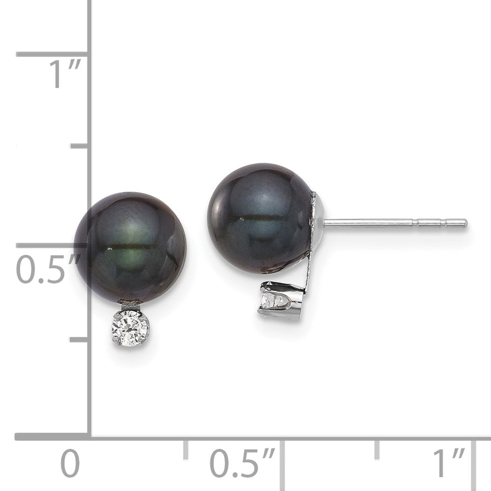 14K Weißgold 7-8mm Rund Schwarz Akoya Perle &.10ct Diamant Ohrstecker