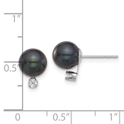 14K Weißgold 7-8mm Rund Schwarz Akoya Perle &.10ct Diamant Ohrstecker