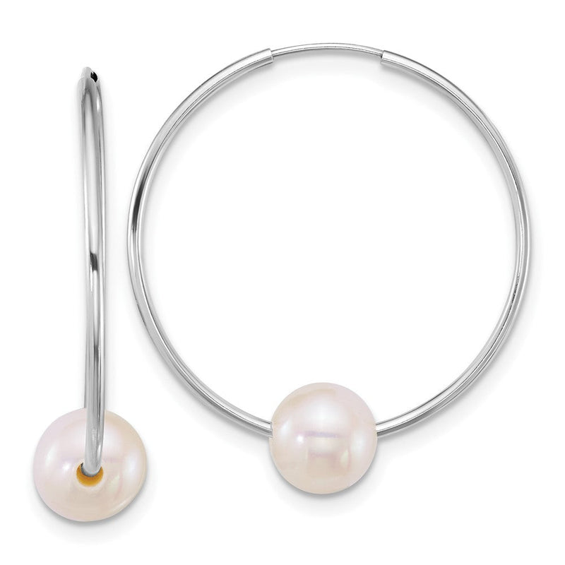 14K Weißgold Wg 6-7mm Halb-round Süßwasser Zuchtperle Creolen