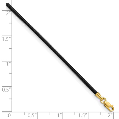 14K Gelbgold 1.5mm 16 Zoll Schwarz Leder Kordel Halskette