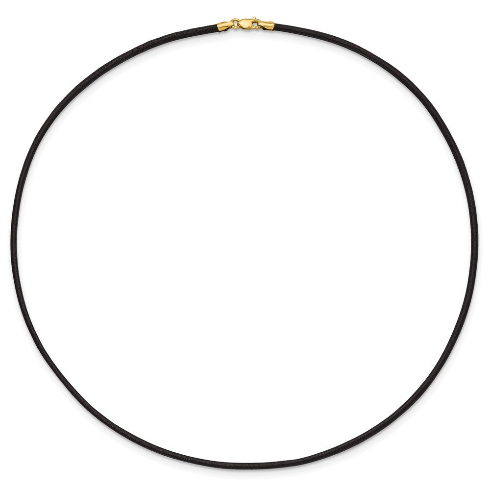 14K Gelbgold 2mm 16 Zoll Schwarz Leder Kordel Halskette