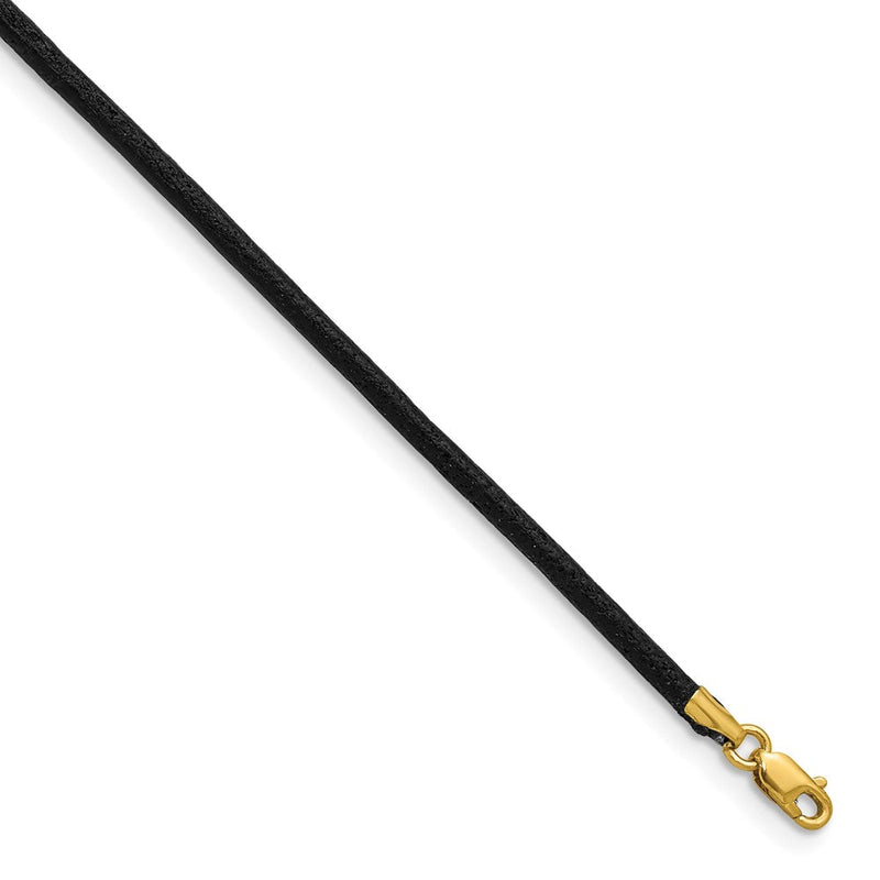 14K Gelbgold 2mm 16 Zoll Schwarz Leder Kordel Halskette