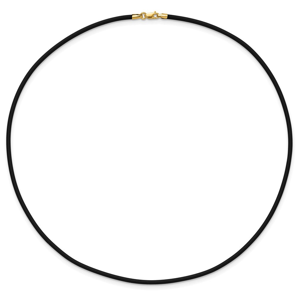 14K Gelbgold 2mm 16 Zoll mit Gelb Verschluss Schwarz Gummi Kordel Halskette