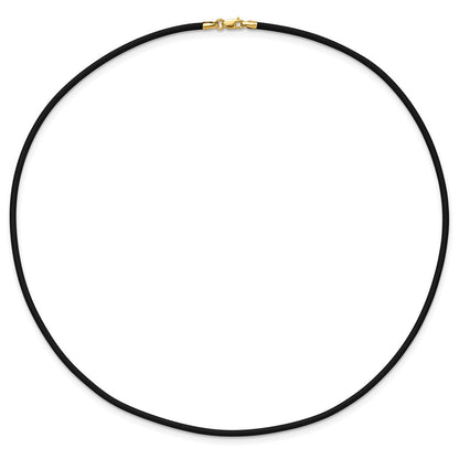 14K Gelbgold 2mm 16 Zoll mit Gelb Verschluss Schwarz Gummi Kordel Halskette