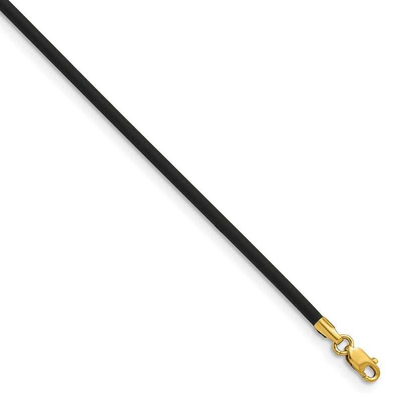 14K Gelbgold 2mm 16 Zoll mit Gelb Verschluss Schwarz Gummi Kordel Halskette