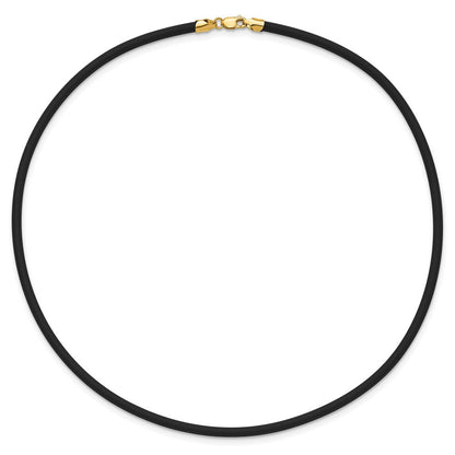 14K Gelbgold 3mm 16 Zoll mit Gelb Verschluss Schwarz Gummi Kordel Halskette