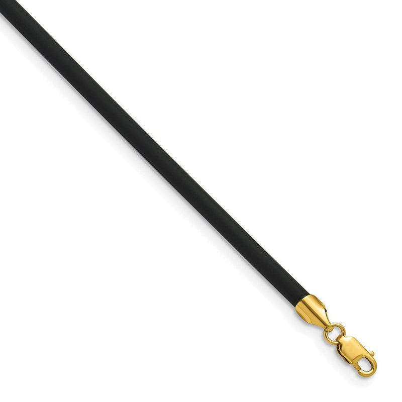 14K Gelbgold 3mm 16 Zoll mit Gelb Verschluss Schwarz Gummi Kordel Halskette