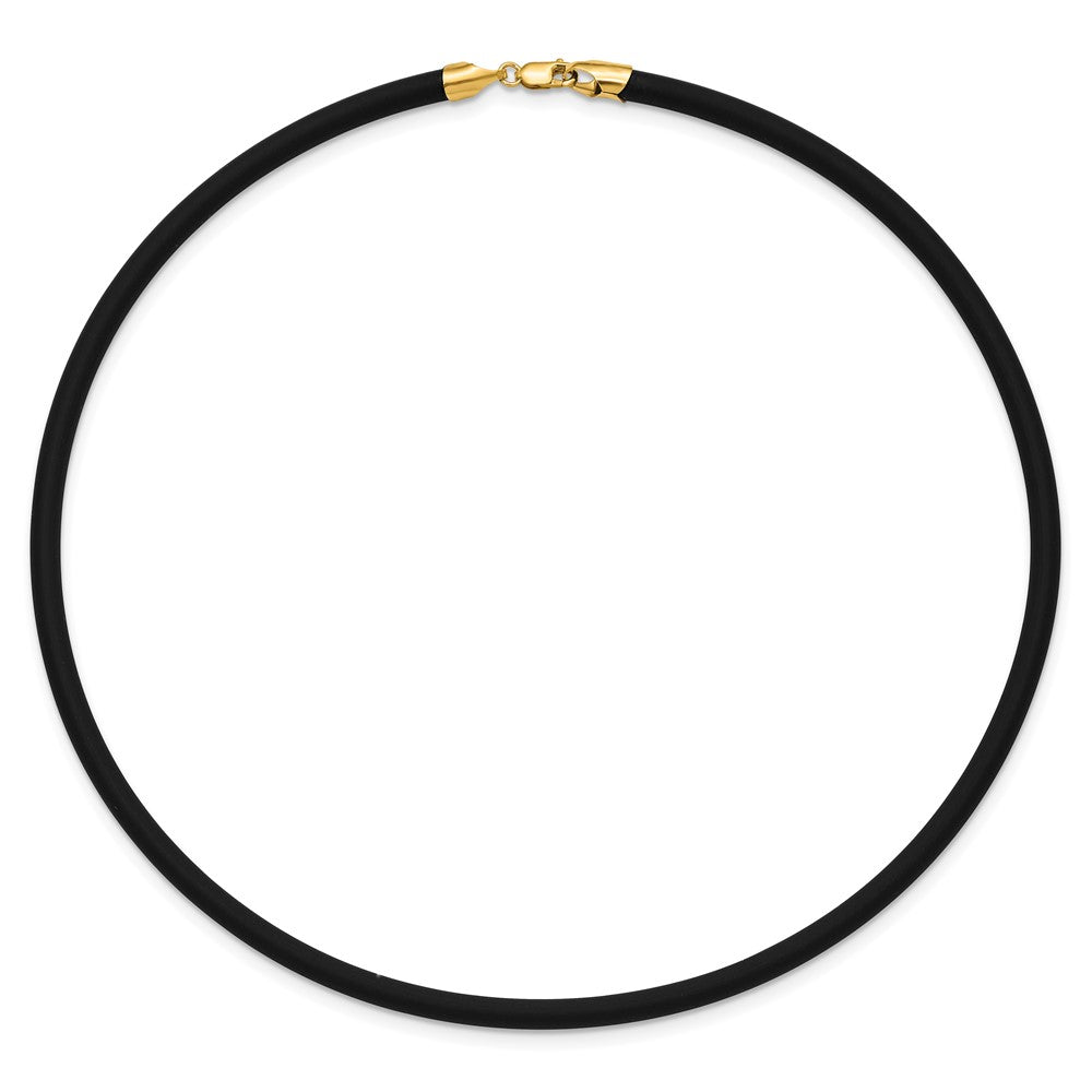 14K Gelbgold 4mm 16 Zoll mit Gelb Verschluss Schwarz Gummi Kordel Halskette