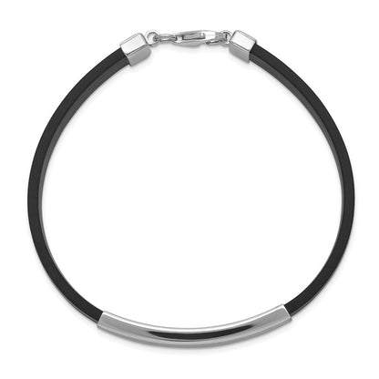 Sterlingsilber Rhodiniert Id Schwarz Gummi Armband