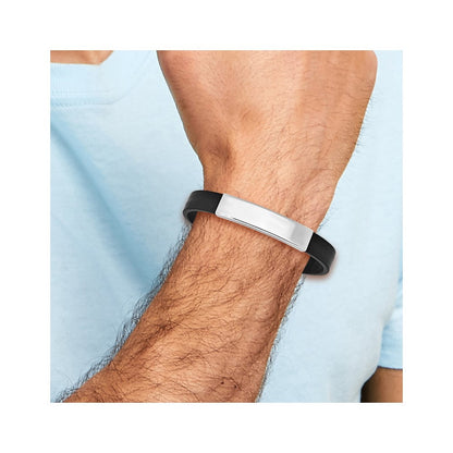 Sterlingsilber Rhodiniert Id Schwarz Gummi Armband