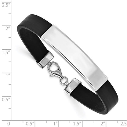Sterlingsilber Rhodiniert Id Schwarz Gummi Armband