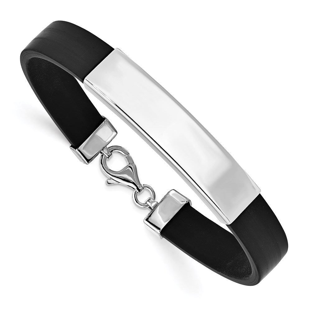 Sterlingsilber Rhodiniert Id Schwarz Gummi Armband