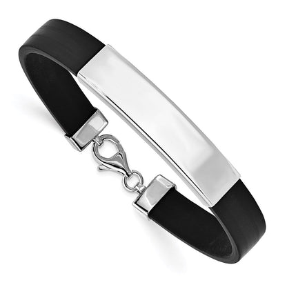 Sterlingsilber Rhodiniert Id Schwarz Gummi Armband