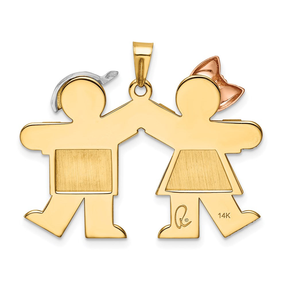 14K Tricolor 14K Tricolor Groß Mädchen auf Left und Junge auf Right Gravierbar Charm
