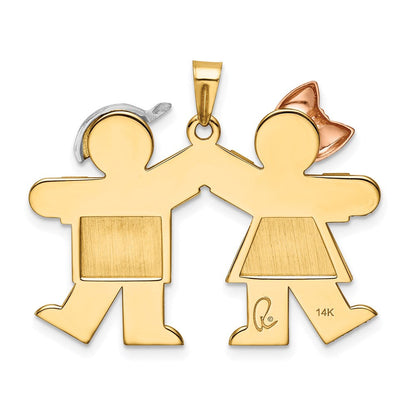 14K Tricolor 14K Tricolor Groß Mädchen auf Left und Junge auf Right Gravierbar Charm
