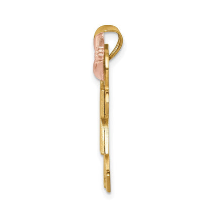 14K Tricolor 14K Tricolor Groß Junge auf Left und Mädchen auf Right Gravierbar Charm