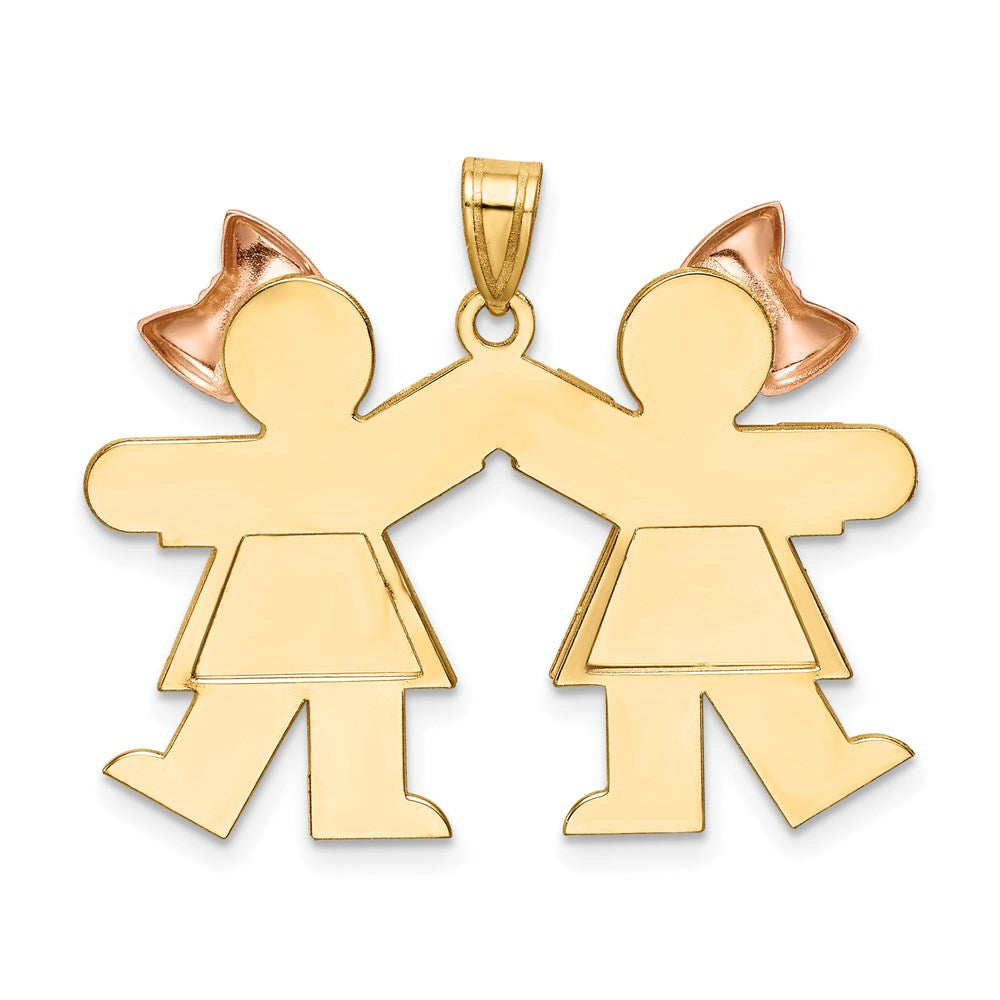 14K Bicolor Doppelt Mädchen Kinder Rosa Schleife Charm
