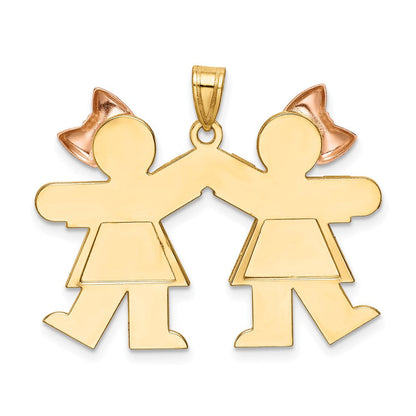 14K Bicolor Doppelt Mädchen Kinder Rosa Schleife Charm