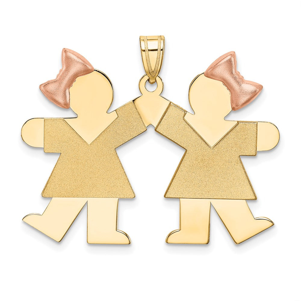 14K Bicolor Doppelt Mädchen Kinder Rosa Schleife Charm