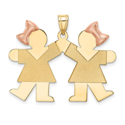 14K Bicolor Doppelt Mädchen Kinder Rosa Schleife Charm